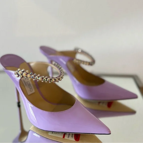 New JIMMY CHOO Bing 100 Lilac crystal-embellished patent-leather mules $1,095 - Picture 9 of 14